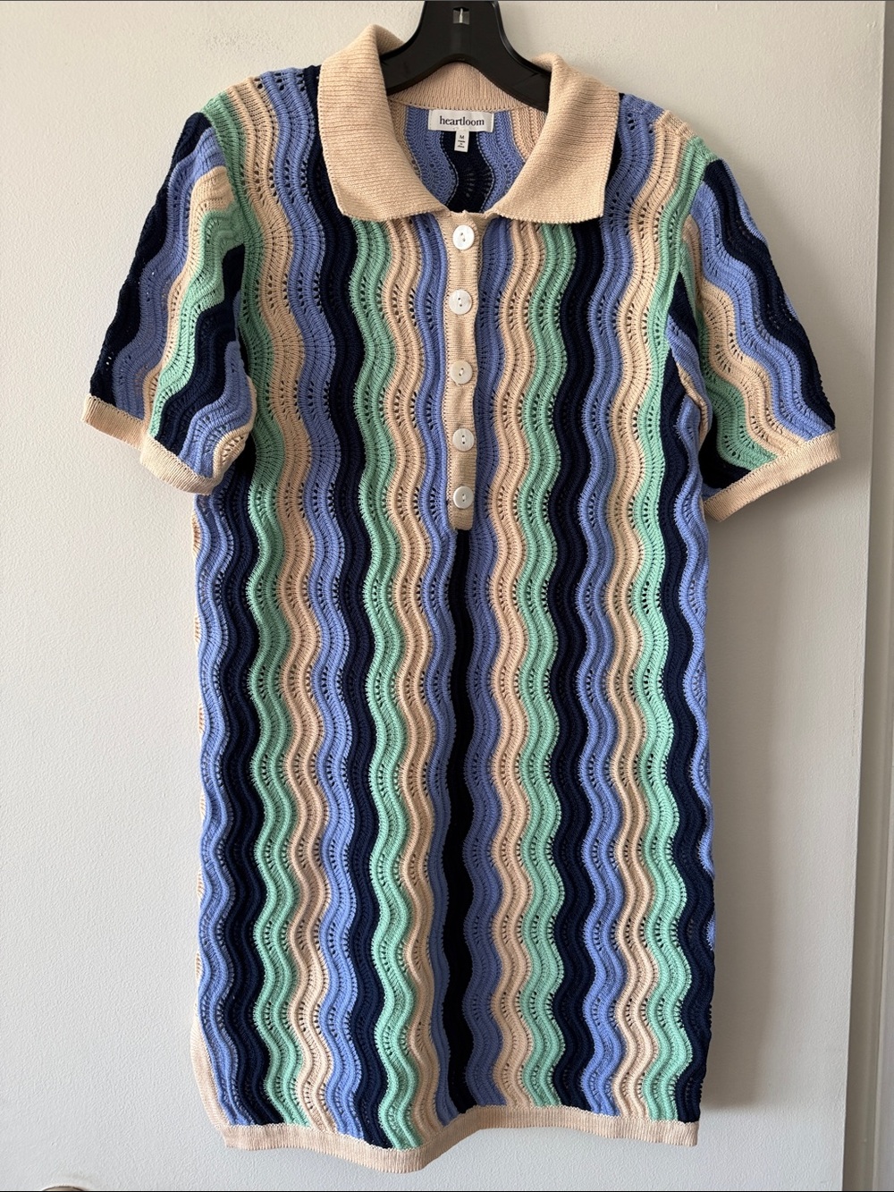 Heartloom Short Sleeve Crochet Knit Polo Top Sweater Striped Size Medium